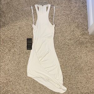 Bebe Cream Asymmetrical Bodycon Dress